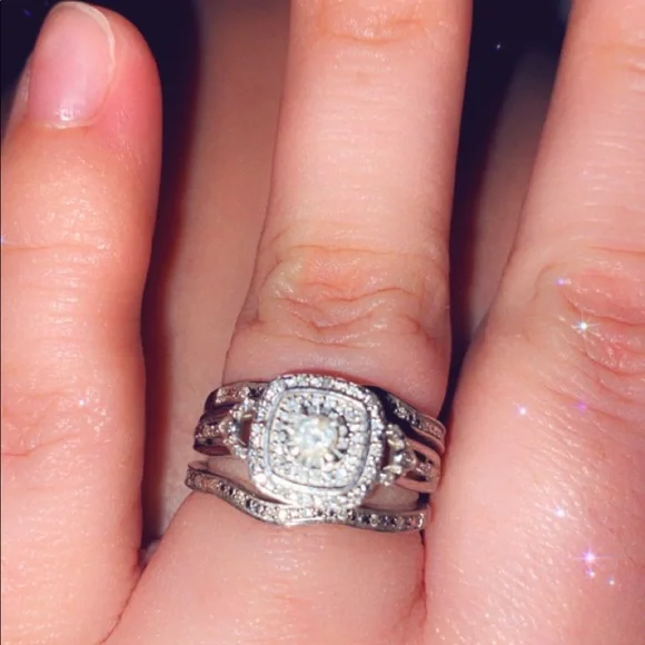 1/4 CT Diamond Sterling Silver Wedding Set - Picture 1 of 4